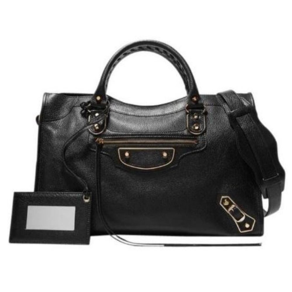 Balenciaga Chevre Gold Metallic Edge Hardware City Black - XL